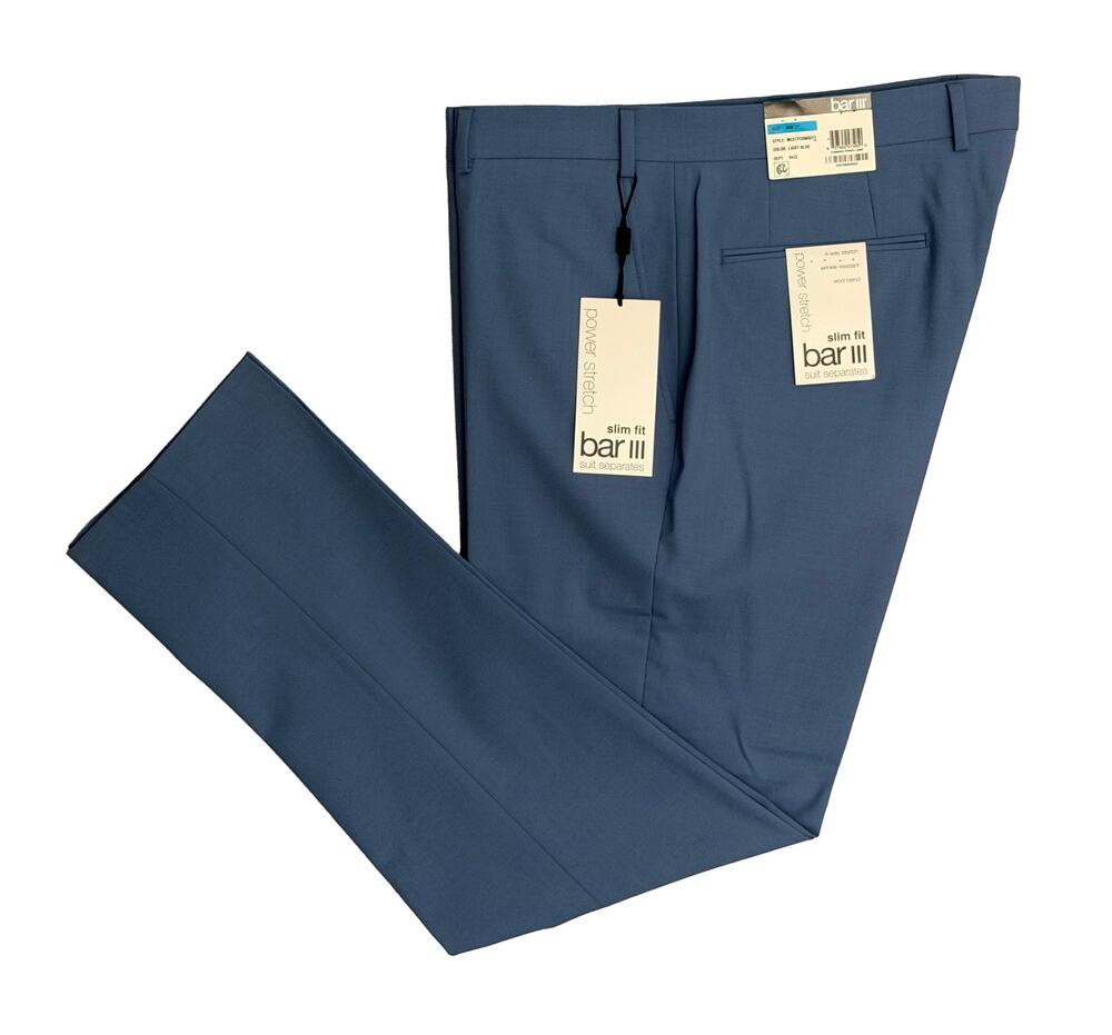 Bar III Dress Pants Men's 36"x32" Slim Fit Wool Blend Stretch Light Blue NWT